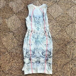 Elegant Floral Midi Dress with Pink Highlights